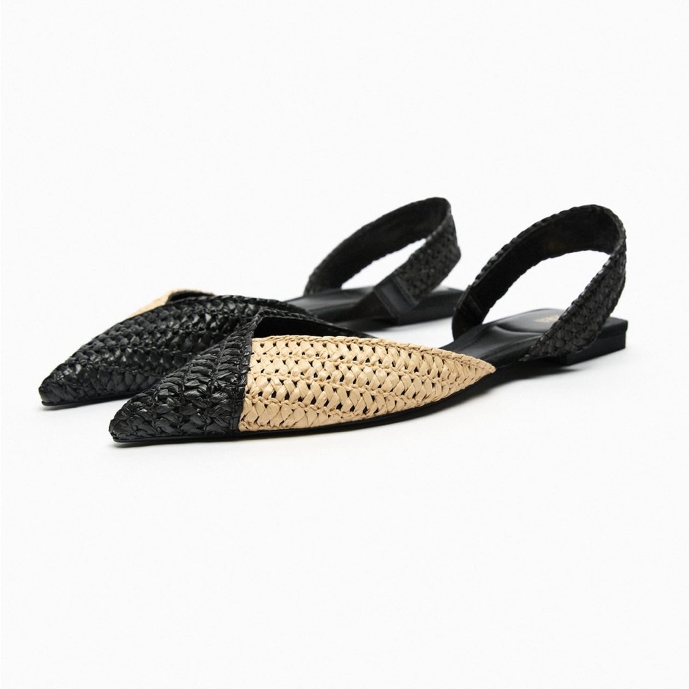 Zara WOVEN RAFFIA SLINGBACK FLATS. Multi-Color. Sizes 6.5, 7.5, 8. New with Tags - Picture 4 of 6